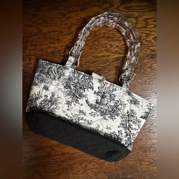 Elegant Toile Black and White Small Tote Bag - Picture 2 of 4